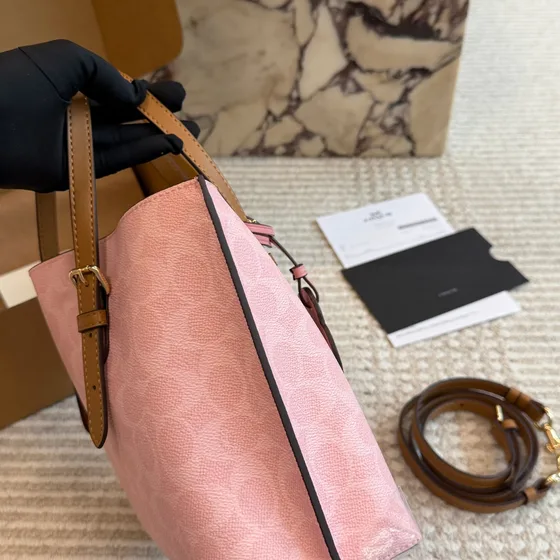 Coach Mollie Tote 25 In Signature Tela Powder Rosa Borsa tote