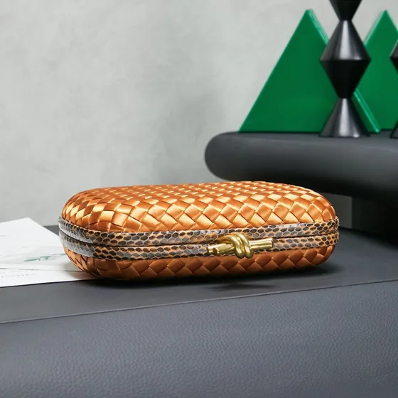 Bottega Veneta Intreccio Satin Knot Clutch Copper Gull Clutch