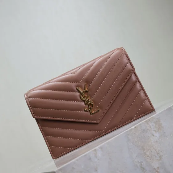 YSL Cassandre Matelass Envelope Wallet Rosy Brown Wallet