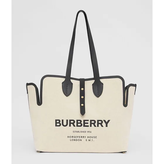 Burberry Soft Cotton Tuval Horseferry Tote Bej Tote çanta