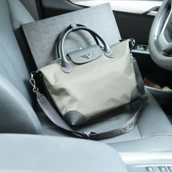 Prada Re-Nylon And Saffiano Leather Tote Bag Gray Tote Bag