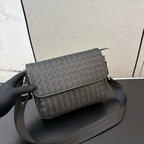 Bottega Veneta Intrecciato Messenger Bag Dark Gray Crossbody