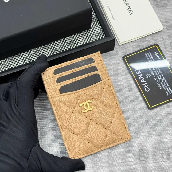 Chanel Quilted Caviar Card Holder Beige Card Holder