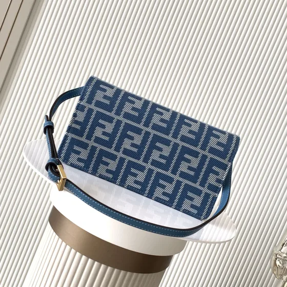 Fendi Baguette Chain Wallet Blue Woc