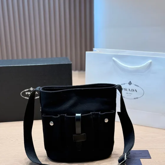 Prada Nylon Bucket Crossbody Bag Black Crossbody