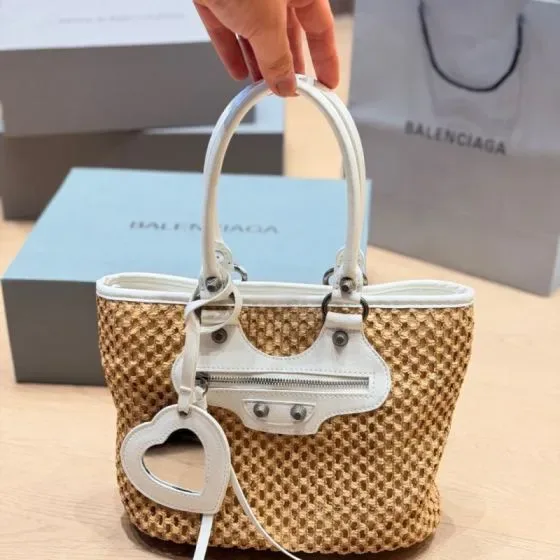 Balenciaga Le Cagole Mini Tote Bag Beige White Top Handle