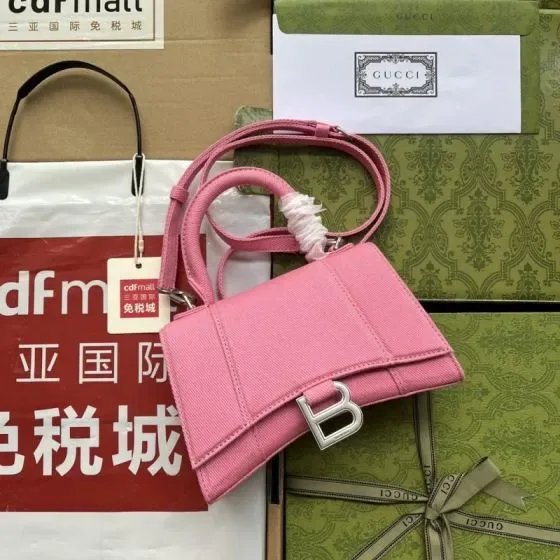 Balenciaga Hourglass Top Handle Bag Xs Canvas Pink Top Handle