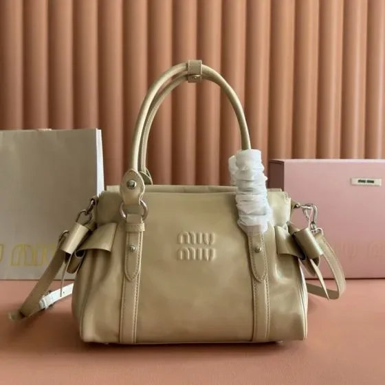 Miu Miu Leather Top-Handle Bag Beige Top Handle