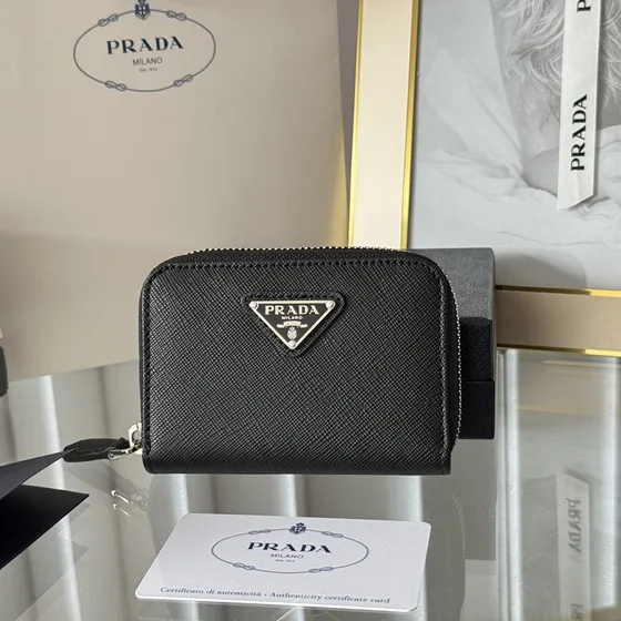 Prada Saffiano Læder Coin Purse Card Holder Sort Coin Purse