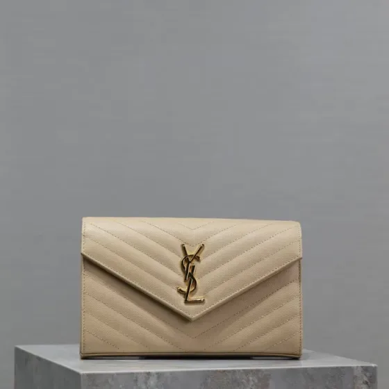 YSL Cassandre Matelass Flap Pouch Beige Clutch