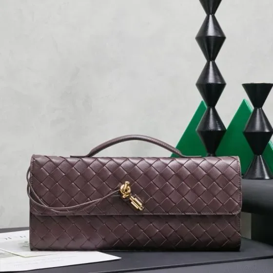 Bottega Veneta Long Clutch Bag With Handle Dark Brown Clutch