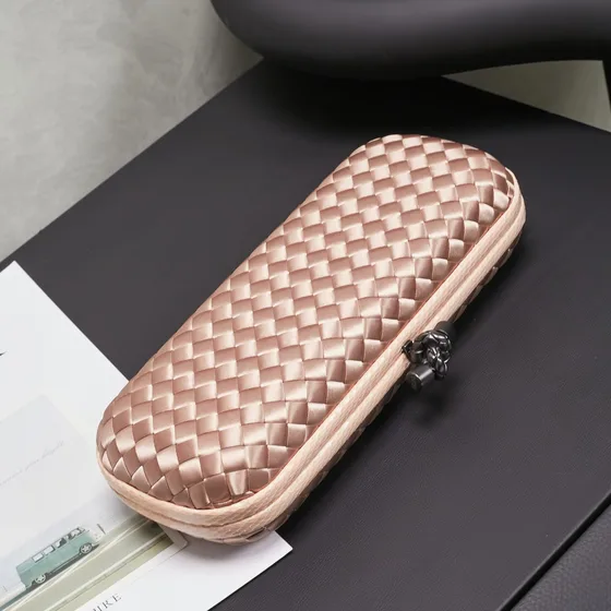 Bottega Veneta Intreccio Satin Knot Clutch Champagne Clutch