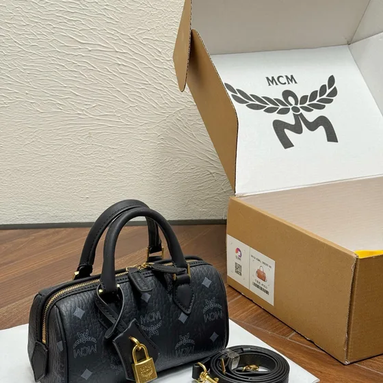 MCM Boston Visetos Black Top Handle