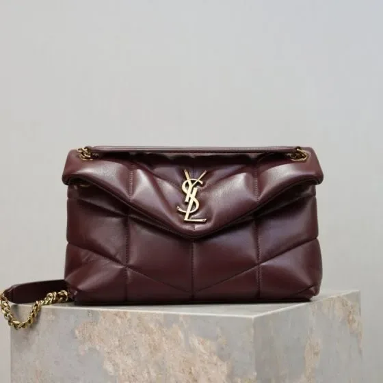 YSL Loulou Puffer Burgundy Shoulder Bag