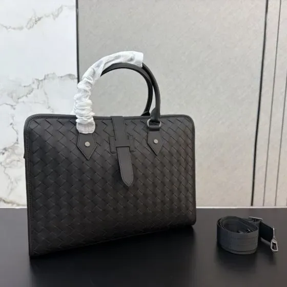 Bottega Veneta Intrecciato Briefcase Dark Gray Top Handle