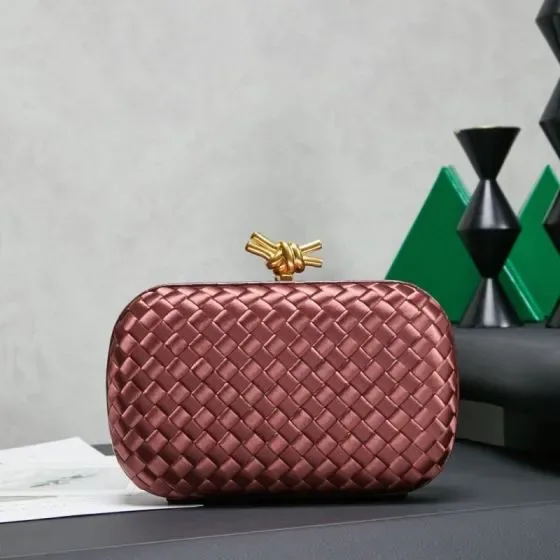 Bottega Veneta Intreccio Knot Minaudiere Clutch Dusty Rose Satin Clutch