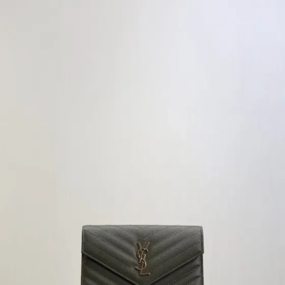 YSL Cassandre Matelass Envelope Wallet Dark Green Wallet