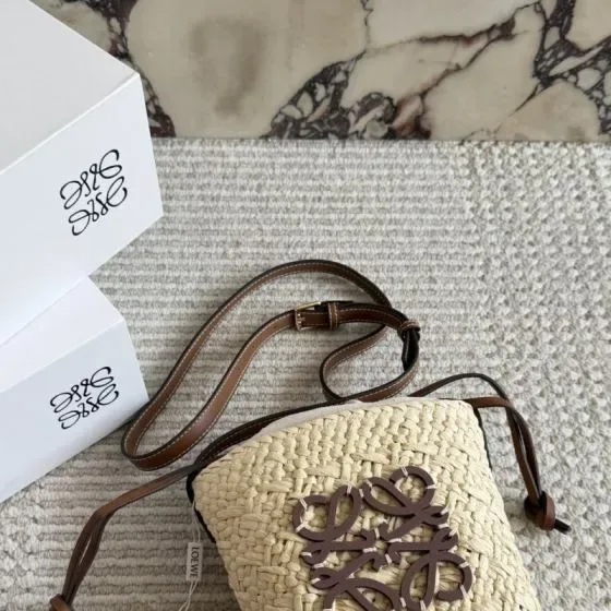 Loewe Anagram Woven Crossbody Bag Natural Beige Brown Crossbody