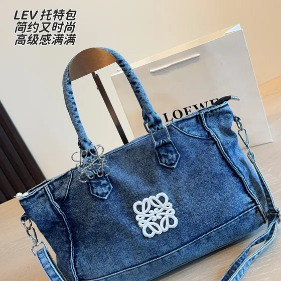 Loewe Cubi Anagram Tote Bag Washed Denim Blue Tote Bag
