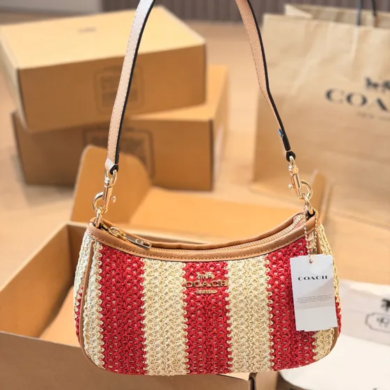 Coach Teri Bolsa de ombro Bege/Vermelho Bolsa de ombro