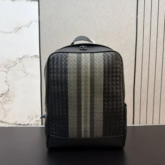 Bottega Veneta Intrecciato Stripe Backpack Black Grey Backpack