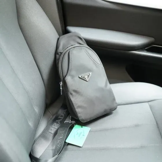 Prada Re-Nylon Sling Bag Grey Crossbody