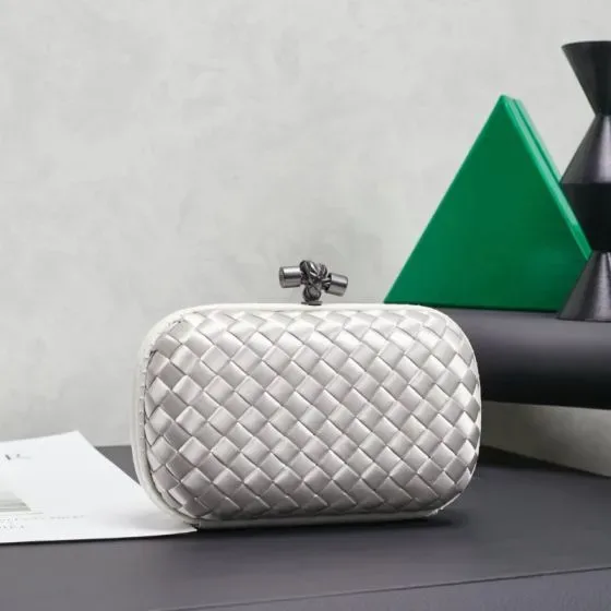 Bottega Veneta Intreccio Knot Clutch Silver Clutch