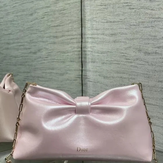 Dior Bow Clutch With Chain Light Pink Clutch