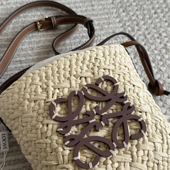 Loewe Anagram Woven Crossbody Bag Natural Beige Brown Crossbody