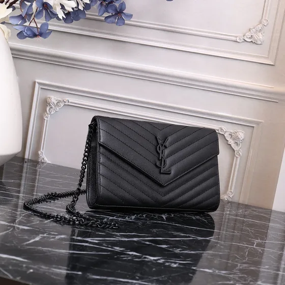 YSL Cassandre Envelope Chain Tegnebog Sort Woc