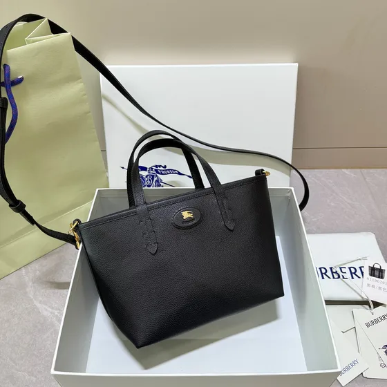 Burberry Mini Horseferry Check Tote Preto/Branco Bolsa tote