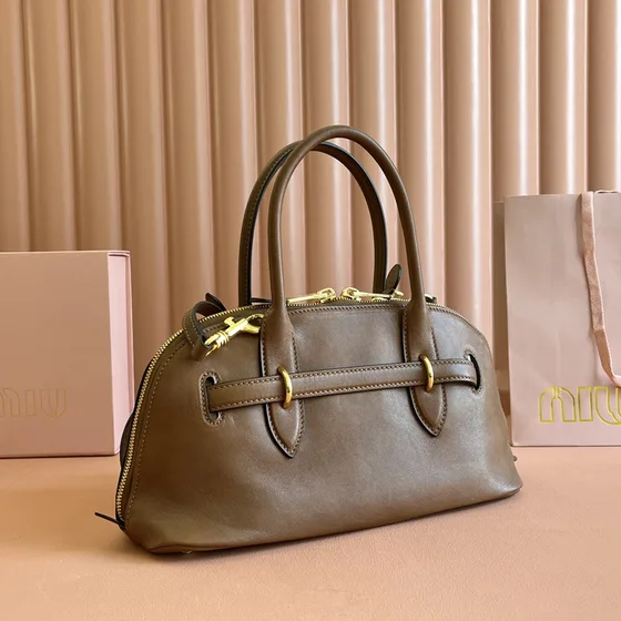Miu Miu Кожа Top-Handle Bag Khaki Коричневый Верхняя ручка