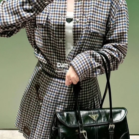 Prada Medium Leather Top-Handle Bag With Buckles Black Shoulder Bag