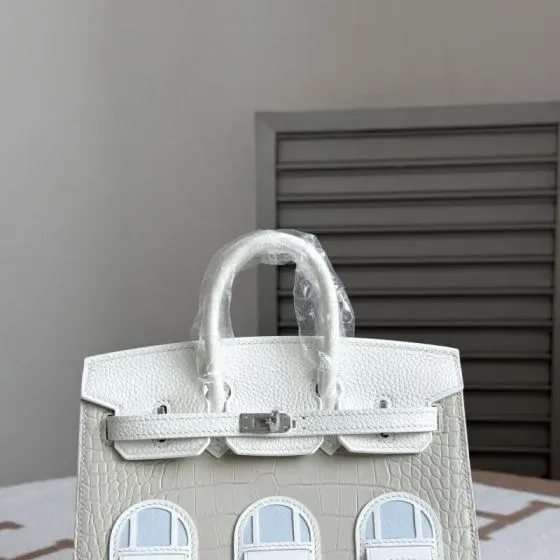Hermes Birkin 20 Faubourg Sellier White Grey 20cm Top Handle
