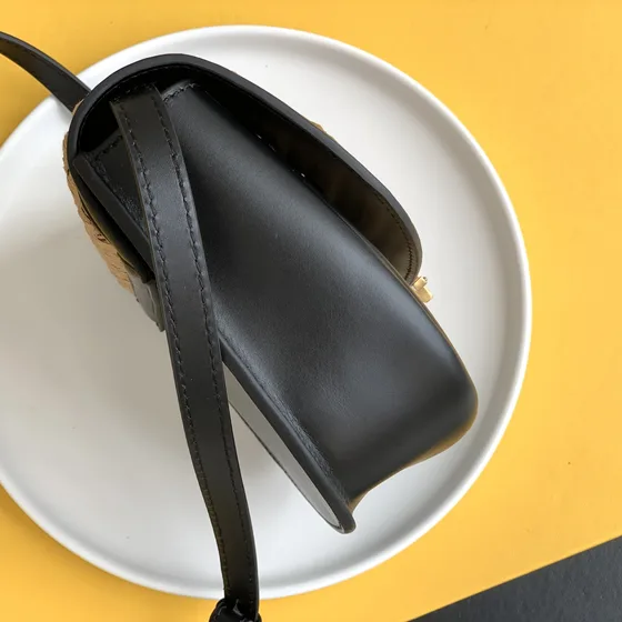 YSL Kaia Small Satchel In Raffia Бежевый/Чёрный Crossbody