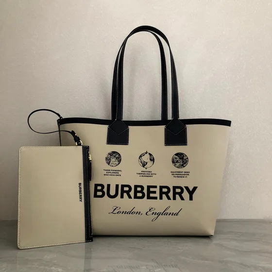 Burberry Globe Print Tote Beige Black Tote Bag