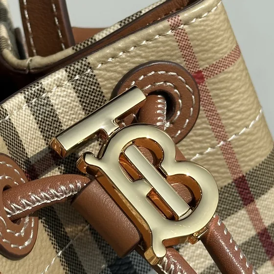 Burberry Check Bucket Bag Beige Brown Shoulder Bag