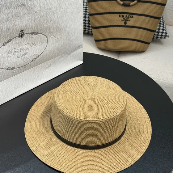 Prada Striped Raffia Tote بيج Tote Bag