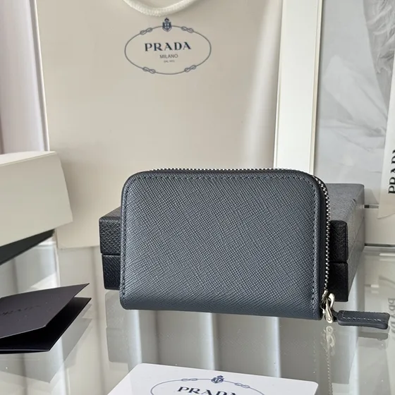 Prada Saffiano Кожа Zip Card Holder Тёмно-синий Синий Card Holder