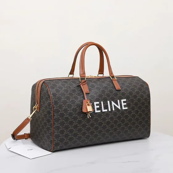 Celine Triomphe Lærred Large Boston Travel Bag Brun Skuldertaske