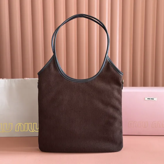 Miu Miu Corduroy Logo Shoulder Bag Dark Brown Shoulder Bag