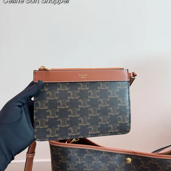 Celine Soft Shopper Tan Triomphe Canvas Brown Shoulder Bag