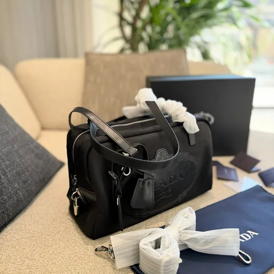 Prada Re-Nylon And Saffiano Leather Travel Bag Black Top Handle