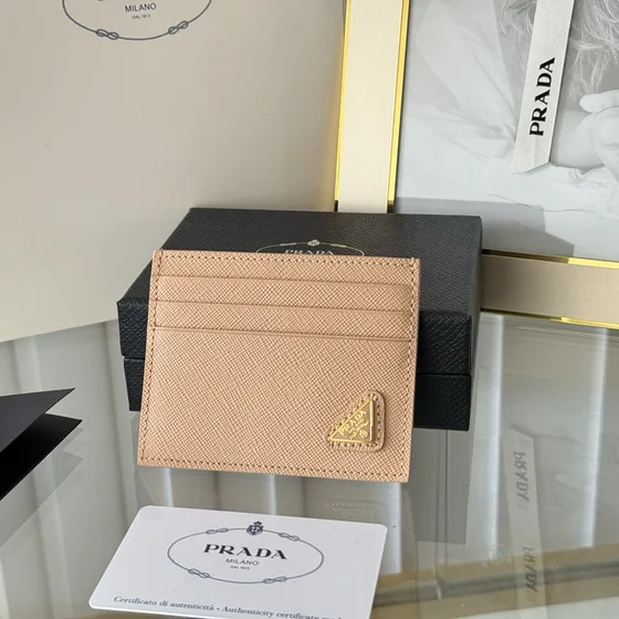 Prada Saffiano Leather Card Holder Beige Card Holder
