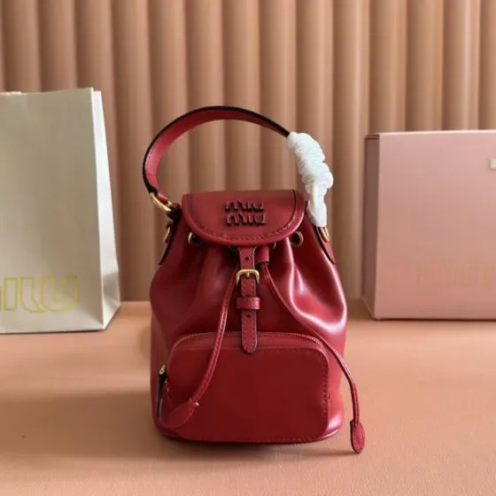Miu Miu Leather Bucket Backpack Red Backpack