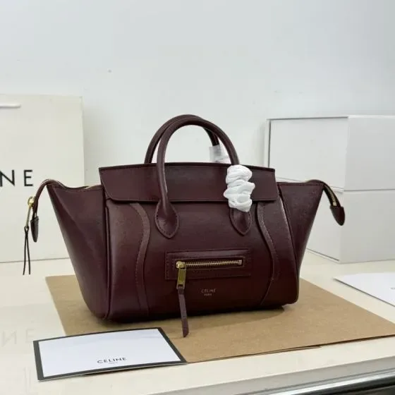 Celine Luggage Bag Burgundy Top Handle