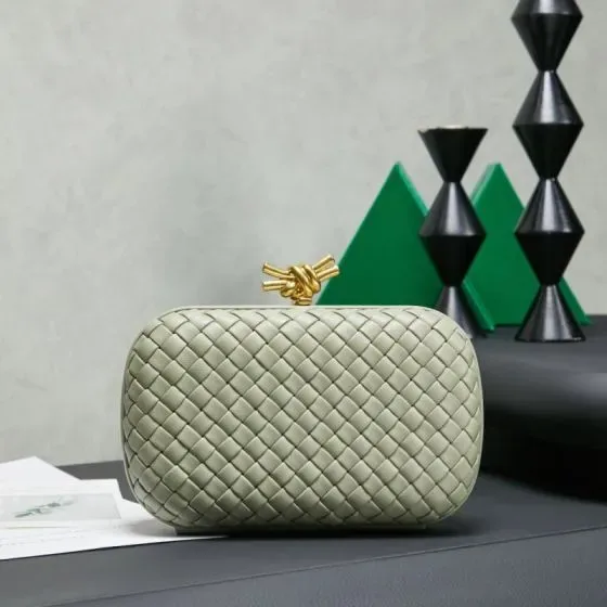Bottega Veneta Intreccio Knot Clutch Light Green Clutch