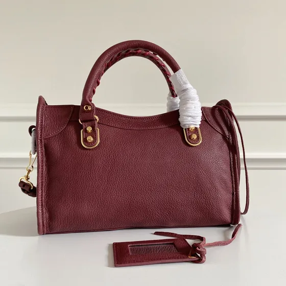 Balenciaga Metallic Edge City Mini Burgundy Top Handle