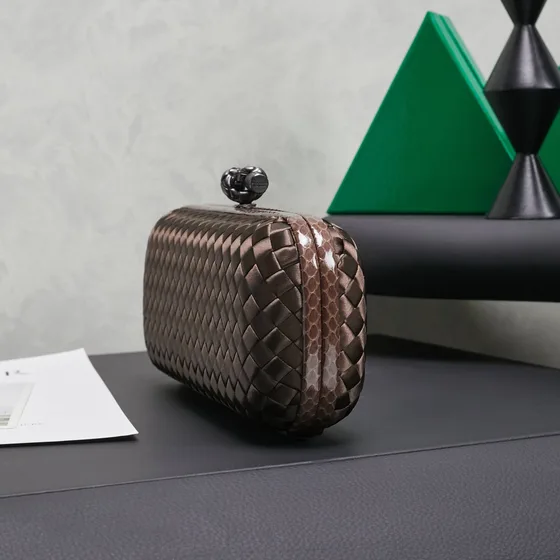 Bottega Veneta Intreccio Satin Knot Clutch Metallic Bronze Clutch