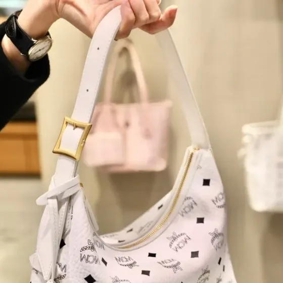 MCM Aren Hobo Bag In Visetos White Hobo